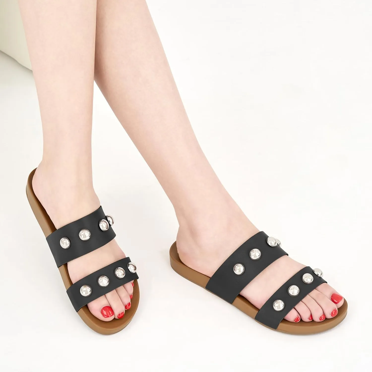 Comfort Sandals for Women Outdoors: Arch Support Open Toe Womens Sandals - Casual Slip On Beach Slides for Women