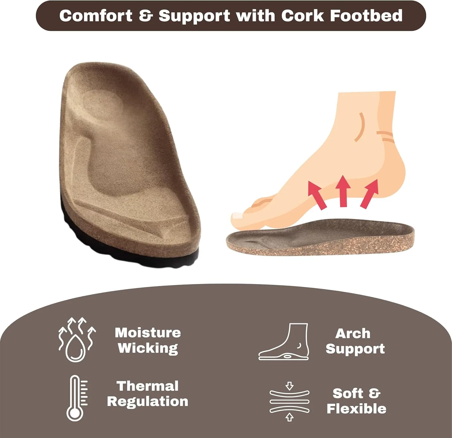 Cork Footbed Slide Sandals for Women, Arch Support Adjustable Buckle Cushioned Sandals, Comfy Summer Essentials