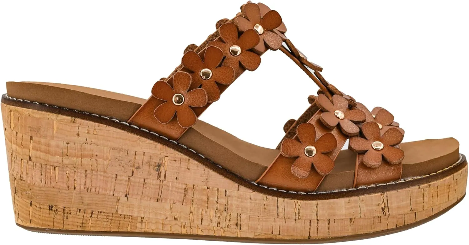 Corkys Footwear Womens Mic Drop Wedge - Featuring A 2.5-inch Heel, A Strappy Upper with 3D Floral Embellishments, and Corkys Signature Soft EVA Insoles