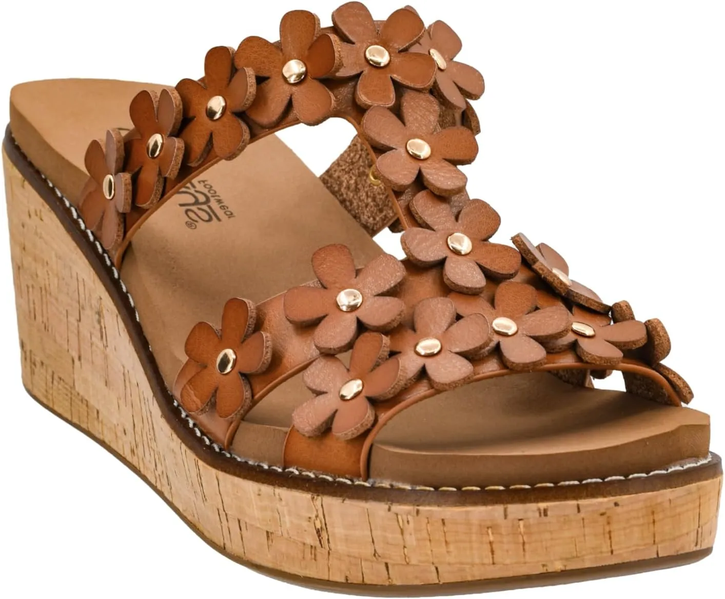 Corkys Footwear Womens Mic Drop Wedge - Featuring A 2.5-inch Heel, A Strappy Upper with 3D Floral Embellishments, and Corkys Signature Soft EVA Insoles