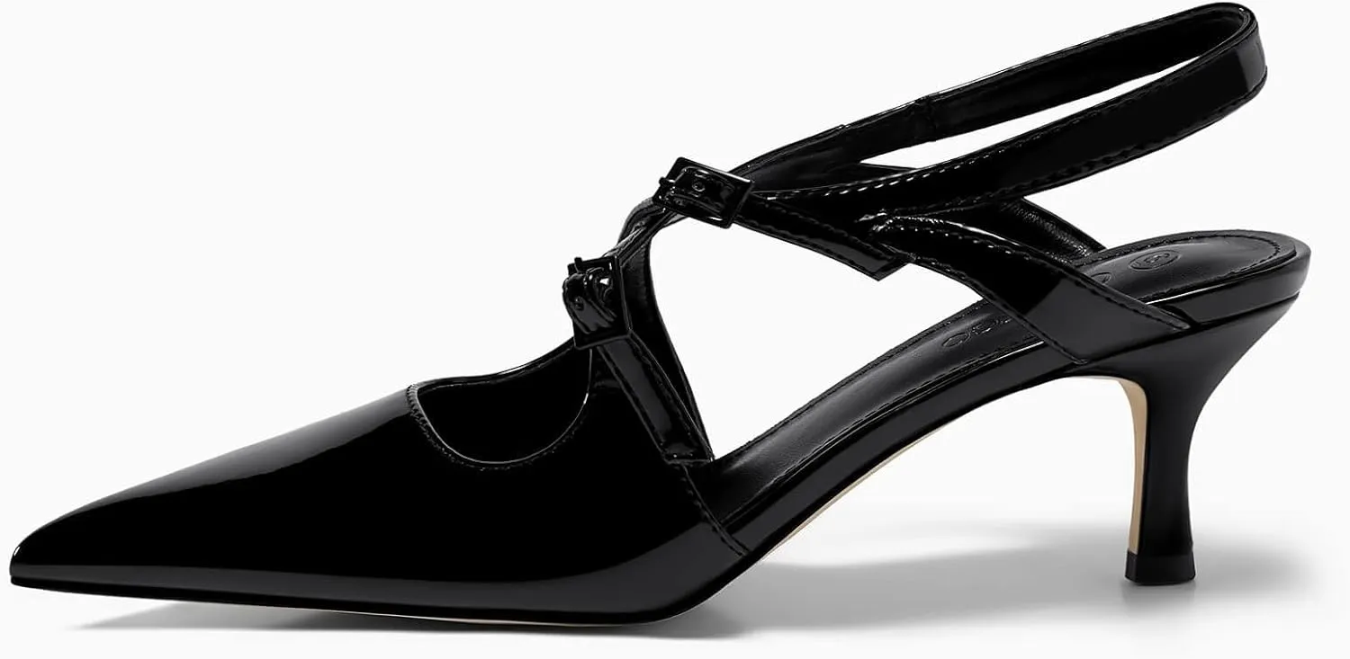 Coutgo Womens Slingback Kitten Heels Pointed Toe Criss Cross Pumps Buckle Office Dress Shoes