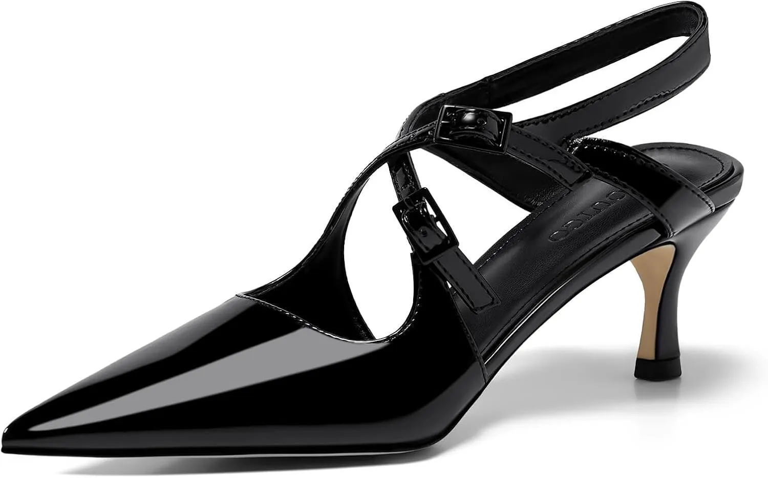 Coutgo Womens Slingback Kitten Heels Pointed Toe Criss Cross Pumps Buckle Office Dress Shoes