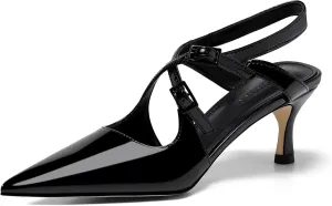 Coutgo Womens Slingback Kitten Heels Pointed Toe Criss Cross Pumps Buckle Office Dress Shoes