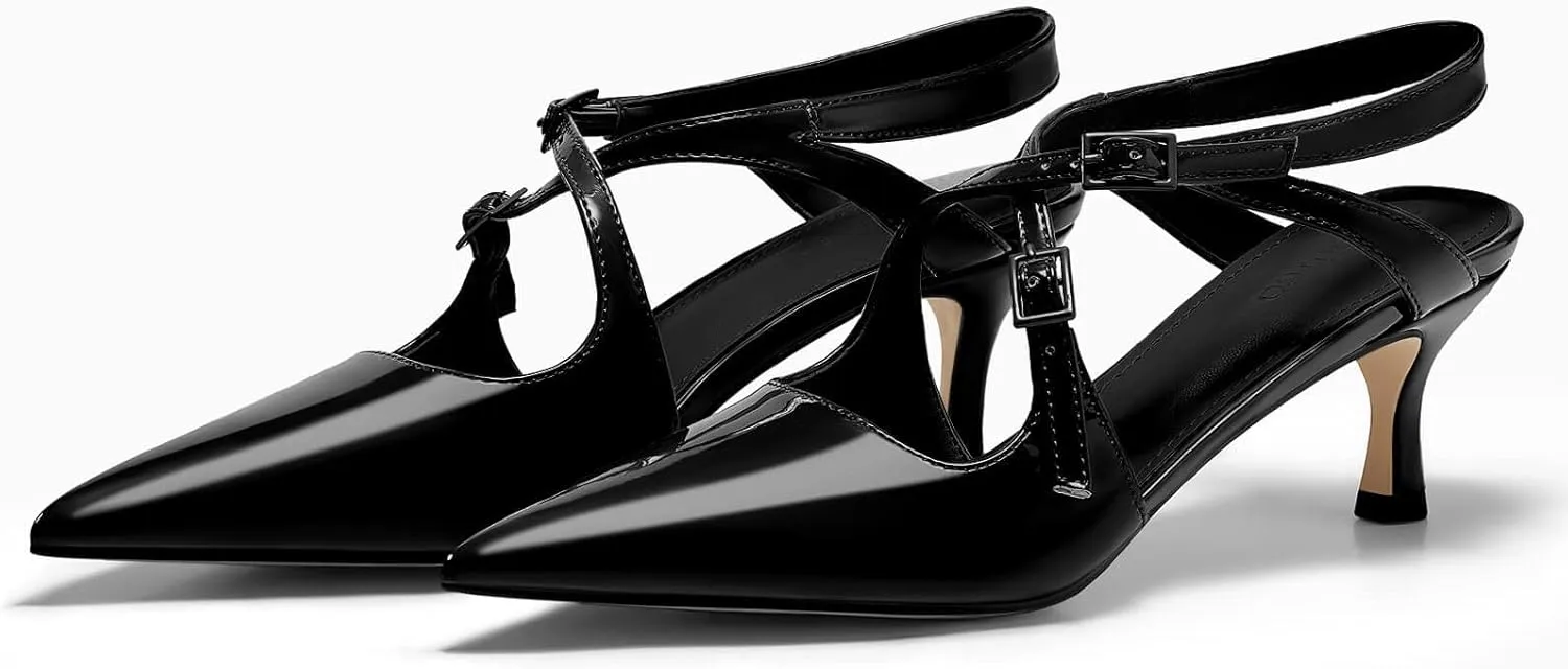 Coutgo Womens Slingback Kitten Heels Pointed Toe Criss Cross Pumps Buckle Office Dress Shoes