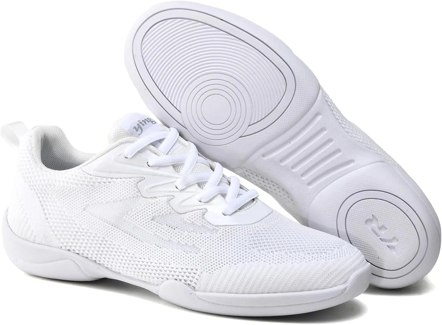 DADAWEN Adult & Youth White Cheerleading Dance Shoes Athletic Training Lightweight Competition Tennis Sneakers Cheer Shoes