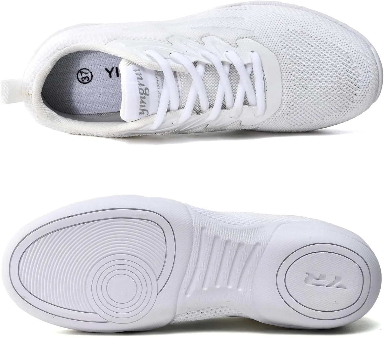 DADAWEN Adult & Youth White Cheerleading Dance Shoes Athletic Training Lightweight Competition Tennis Sneakers Cheer Shoes
