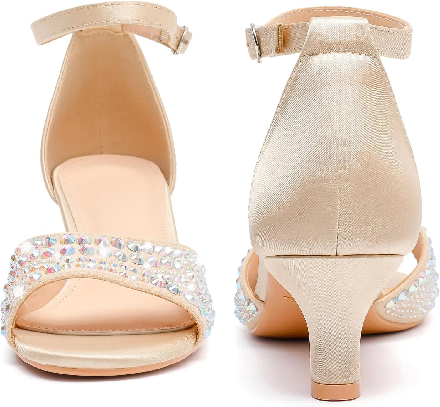 DADAWEN Women's Dressy Rhinestone Low Kitten Heel Ankle Strap Open Toe Sandals Dress Shoes Pump Sandals for Wedding Party Evening
