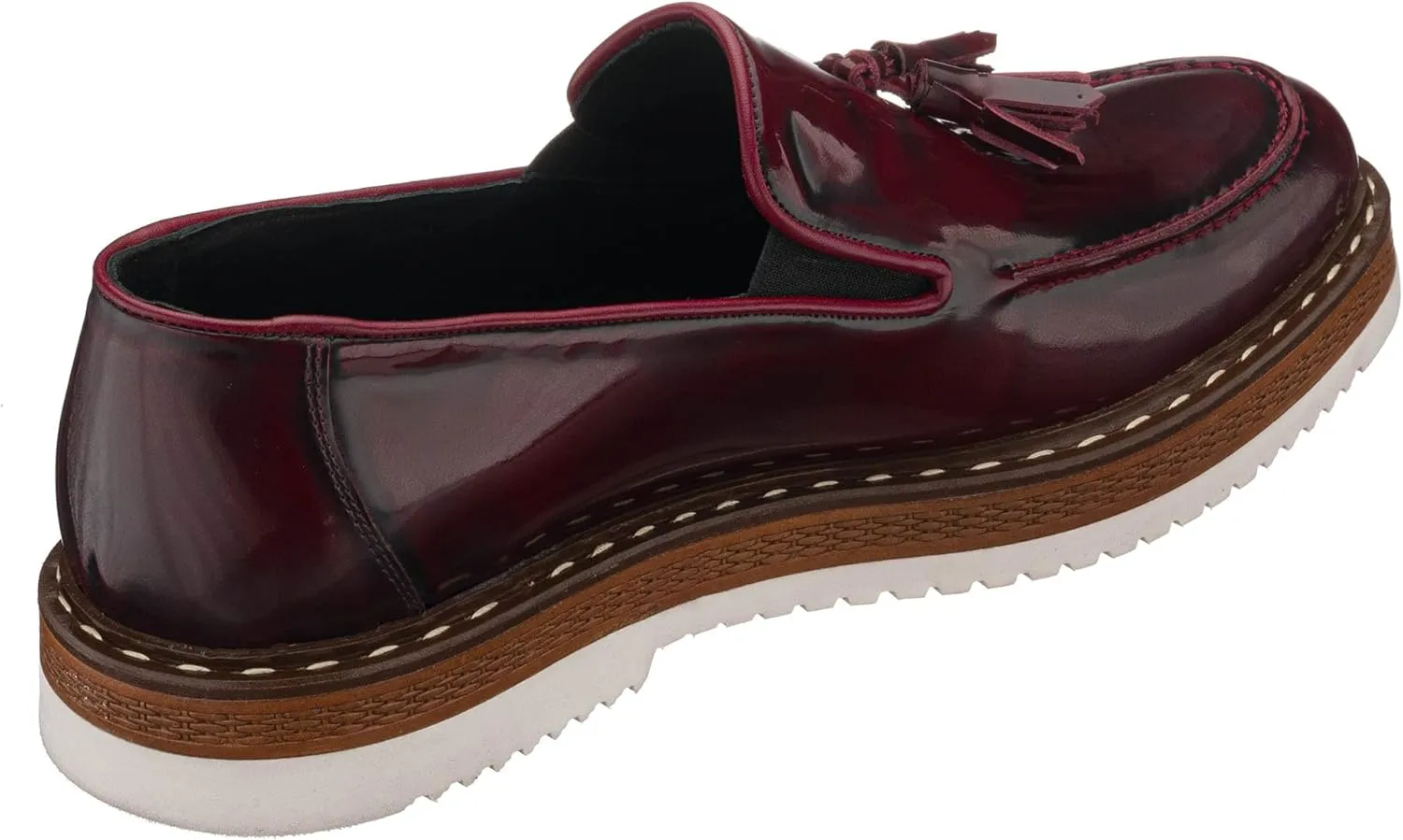 DALGALA Men's Bordeaux Leather Handcrafted Fringe Loafer Shoes Slip on Fashion Eva Sole Lightweight Casual Shoes