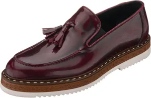 DALGALA Men's Bordeaux Leather Handcrafted Fringe Loafer Shoes Slip on Fashion Eva Sole Lightweight Casual Shoes