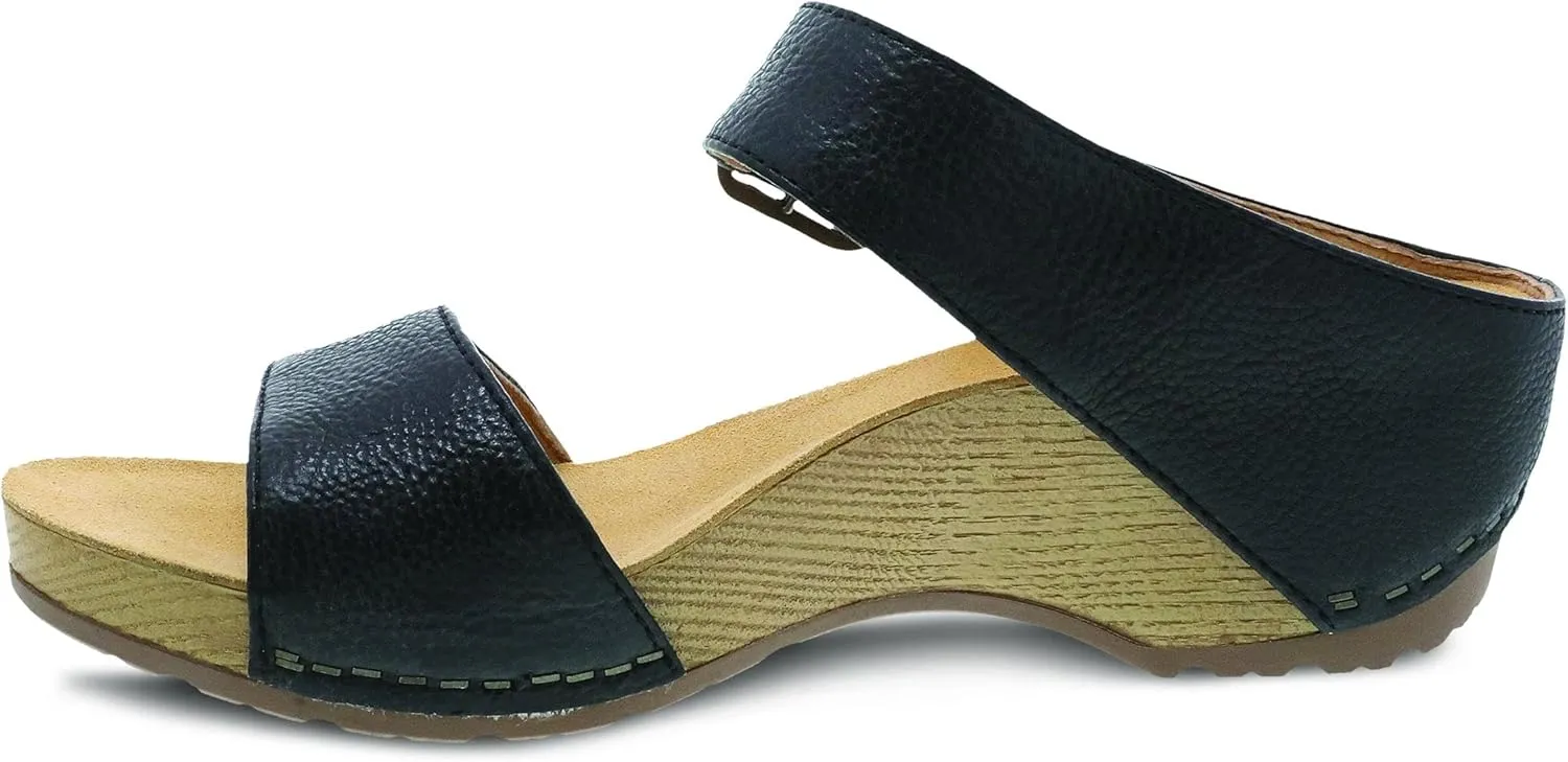 Dansko Tanya Slip-On Wedge Sandal for Women – Cushioned, Contoured Footbed for All-Day Comfort and Support – Hook & Loop Strap with Buckle Detail – Lightweight Rubber Outsole