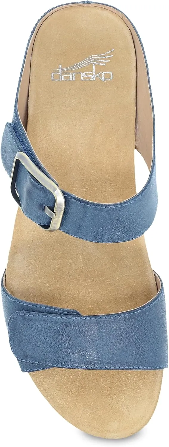 Dansko Tanya Slip-On Wedge Sandal for Women – Cushioned, Contoured Footbed for All-Day Comfort and Support – Hook & Loop Strap with Buckle Detail – Lightweight Rubber Outsole