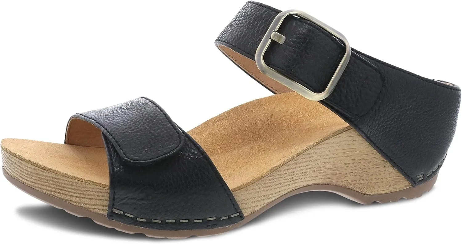 Dansko Tanya Slip-On Wedge Sandal for Women – Cushioned, Contoured Footbed for All-Day Comfort and Support – Hook & Loop Strap with Buckle Detail – Lightweight Rubber Outsole