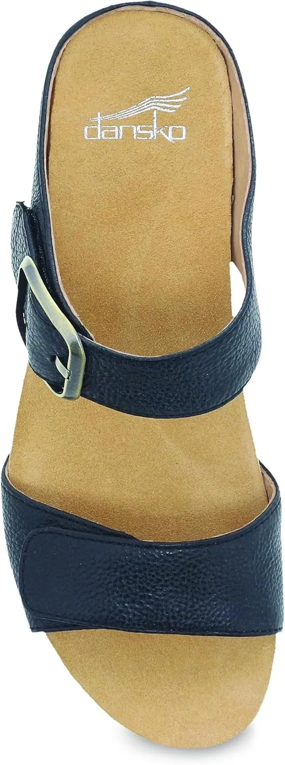 Dansko Tanya Slip-On Wedge Sandal for Women – Cushioned, Contoured Footbed for All-Day Comfort and Support – Hook & Loop Strap with Buckle Detail – Lightweight Rubber Outsole