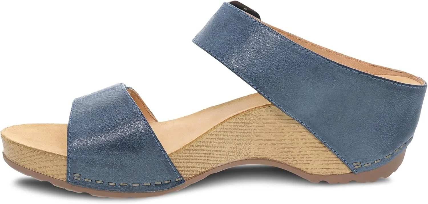 Dansko Tanya Slip-On Wedge Sandal for Women – Cushioned, Contoured Footbed for All-Day Comfort and Support – Hook & Loop Strap with Buckle Detail – Lightweight Rubber Outsole