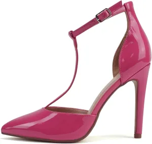 Delicious “ANYA” ~ Women Pointed Toe Closed Back Counter T-Strap Stiletto High Heel Pump Shoe