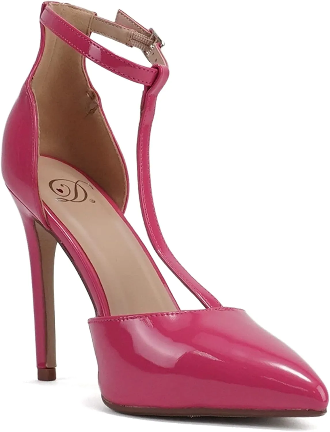 Delicious “ANYA” ~ Women Pointed Toe Closed Back Counter T-Strap Stiletto High Heel Pump Shoe