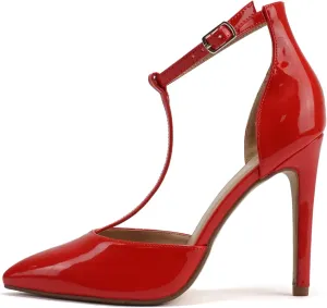 Delicious “ANYA” ~ Women Pointed Toe Closed Back Counter T-Strap Stiletto High Heel Pump Shoe