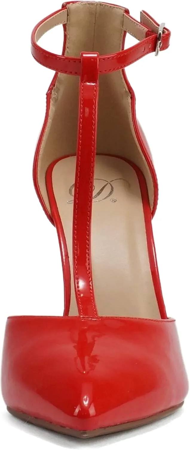 Delicious “ANYA” ~ Women Pointed Toe Closed Back Counter T-Strap Stiletto High Heel Pump Shoe