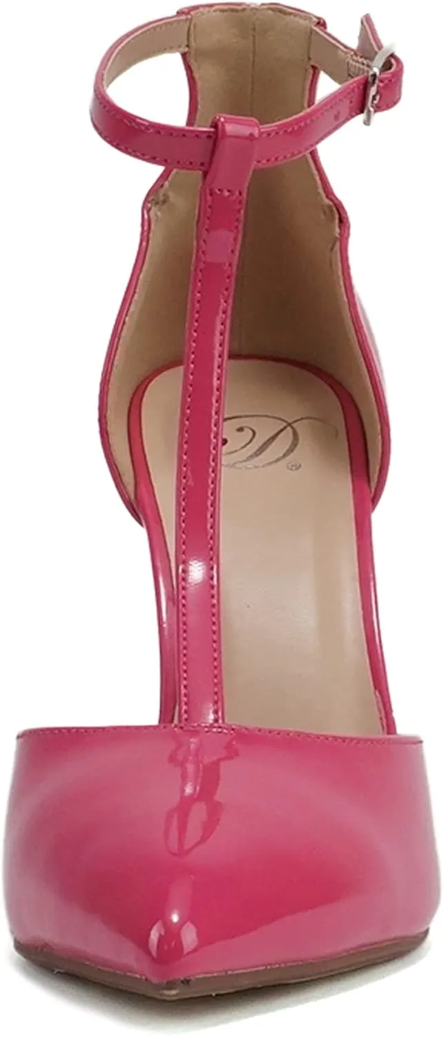 Delicious “ANYA” ~ Women Pointed Toe Closed Back Counter T-Strap Stiletto High Heel Pump Shoe