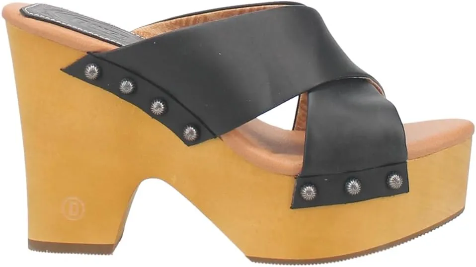 Dingo Womens Driftwood Studded Platform Casual Sandals Casual High Heel 3" & Up - Black