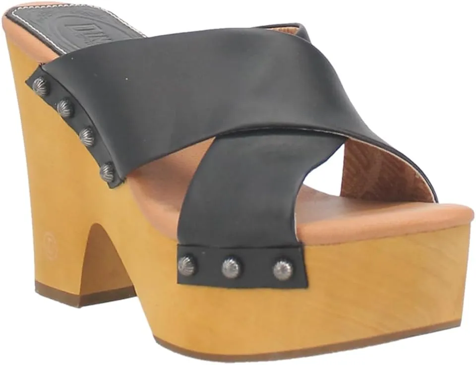Dingo Womens Driftwood Studded Platform Casual Sandals Casual High Heel 3" & Up - Black