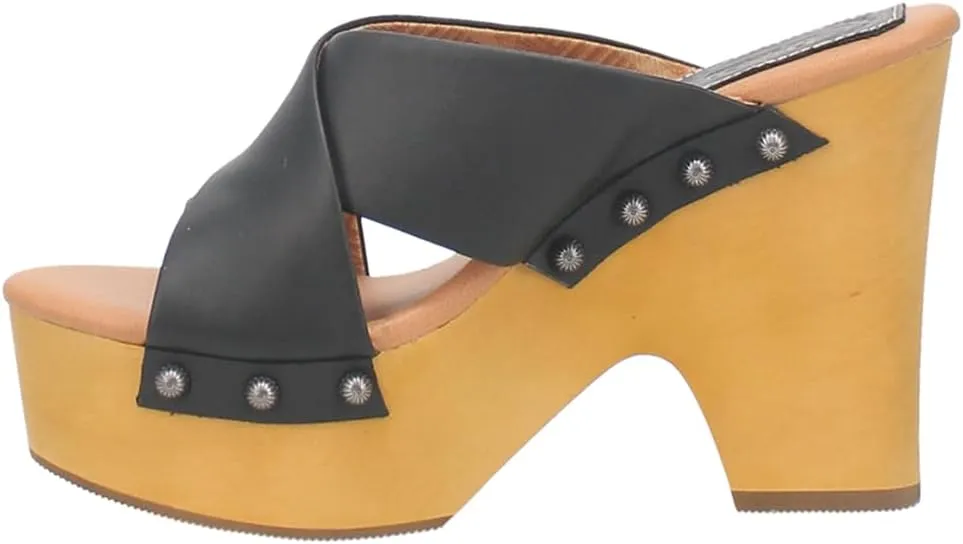 Dingo Womens Driftwood Studded Platform Casual Sandals Casual High Heel 3" & Up - Black