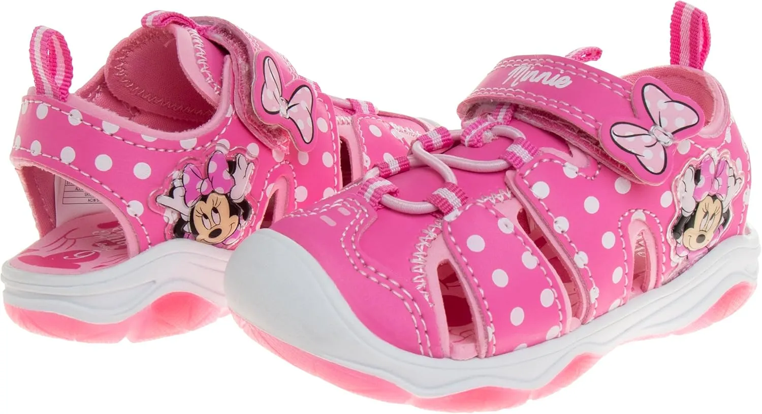 Disney Girls Minnie Mouse Sandals LED Light Up Water Shoes - SlipOn Waterproof Adjustable Strap Character Slides (OpenToe/ClosedToe) (Toddler/Little Kid)