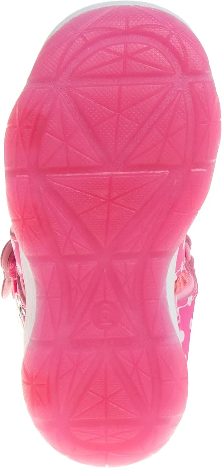 Disney Girls Minnie Mouse Sandals LED Light Up Water Shoes - SlipOn Waterproof Adjustable Strap Character Slides (OpenToe/ClosedToe) (Toddler/Little Kid)
