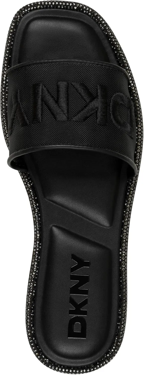 DKNY Women's Badin Studded Flat Sandal with Logo Slide