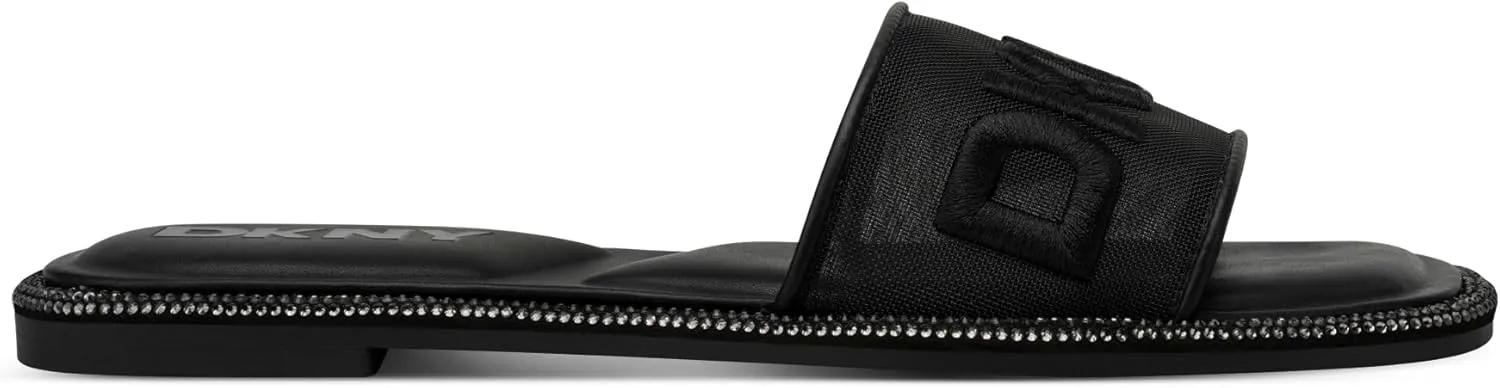 DKNY Women's Badin Studded Flat Sandal with Logo Slide