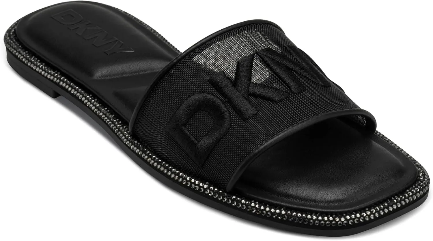 DKNY Women's Badin Studded Flat Sandal with Logo Slide