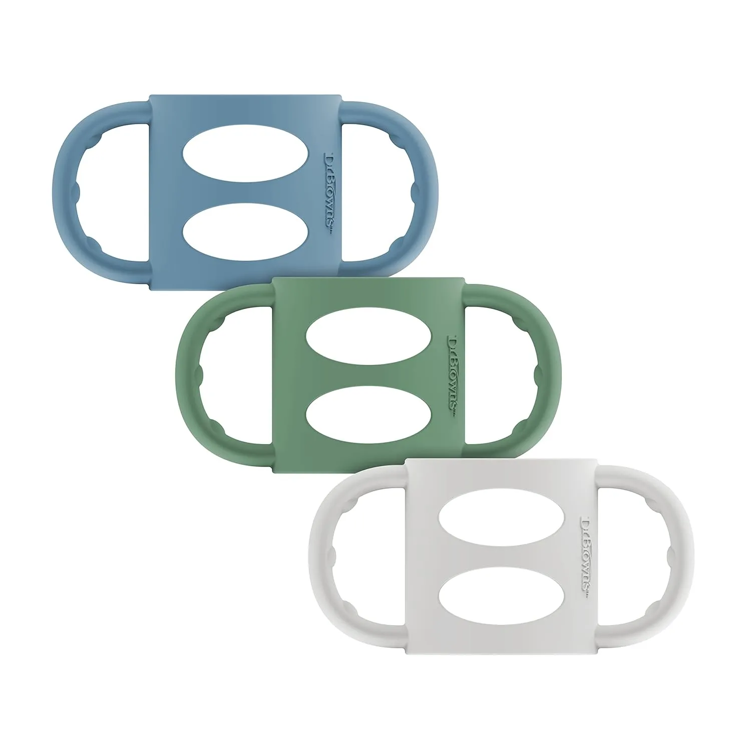 Dr. Brown’s Milestones 100% Silicone Baby Bottle Handles, Narrow, Blue, Green, Gray, 3 Pack, 4m 
