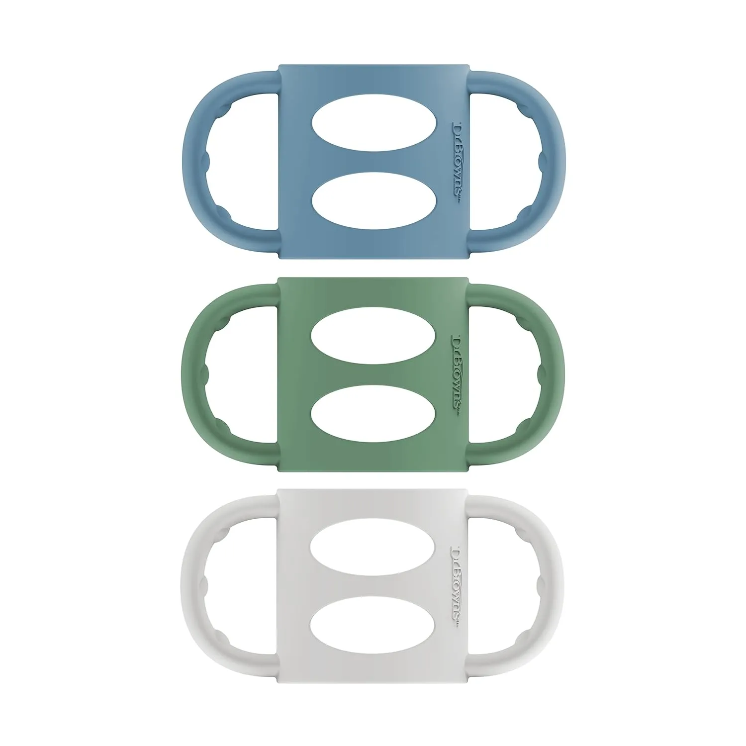 Dr. Brown’s Milestones 100% Silicone Baby Bottle Handles, Narrow, Blue, Green, Gray, 3 Pack, 4m 