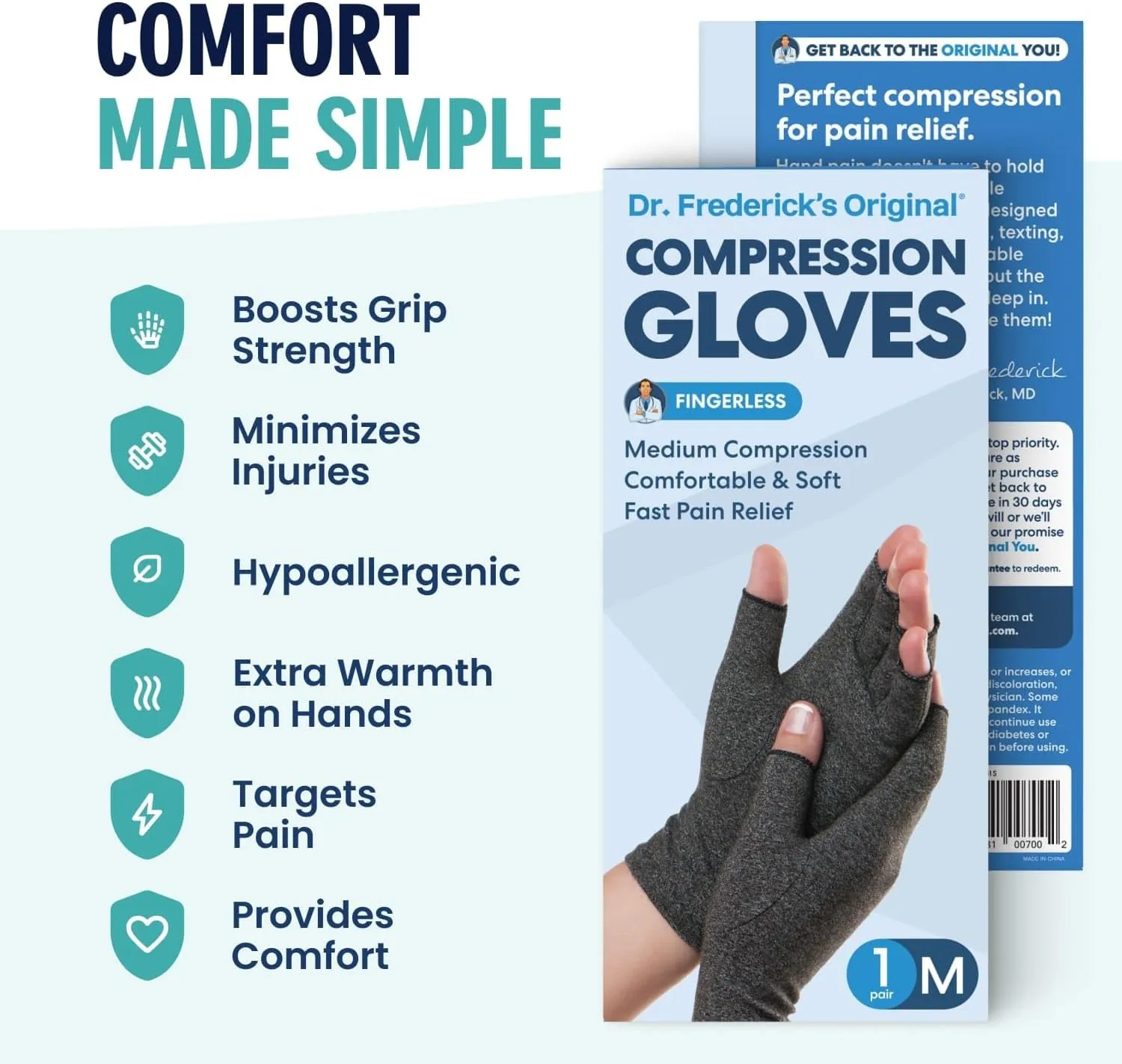 Dr. Frederick's Original Arthritis Compression Gloves for Women & Men - Ideal for Arthritis Hand Pain Relief, Carpal Tunnel, Reynaud’s & Poor Circulation - Medium