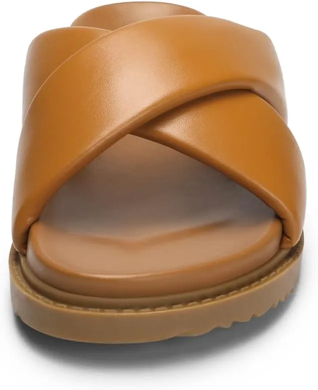 DREAM PAIRS Women's Crisscross Open Toe Slide Sandals Flat Comfort Slip on Sandals