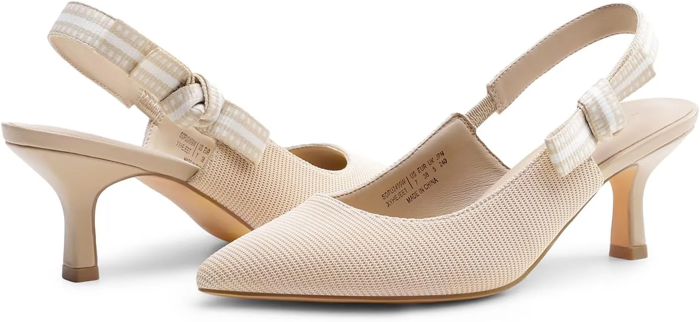 DREAM PAIRS Women's Kitten Heels Slingback Closed Toe Low Pumps Dress Bridal Elegant Wedding Casual Shoes