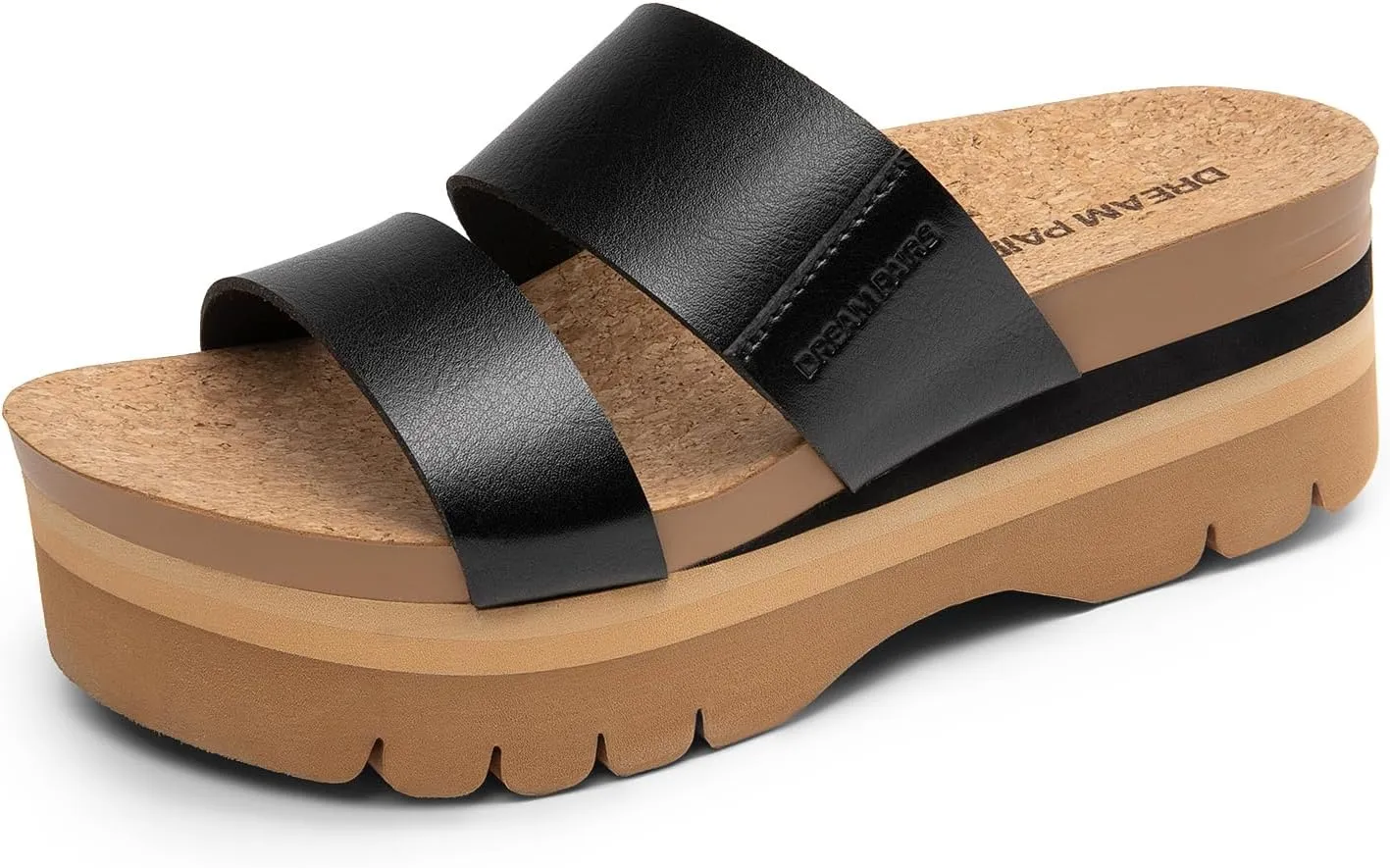 DREAM PAIRS Women's Platform Slides Sandals Comfortable Arch Support Footbed Two Strap Slip-on Fashion Beach Wedge Sandals