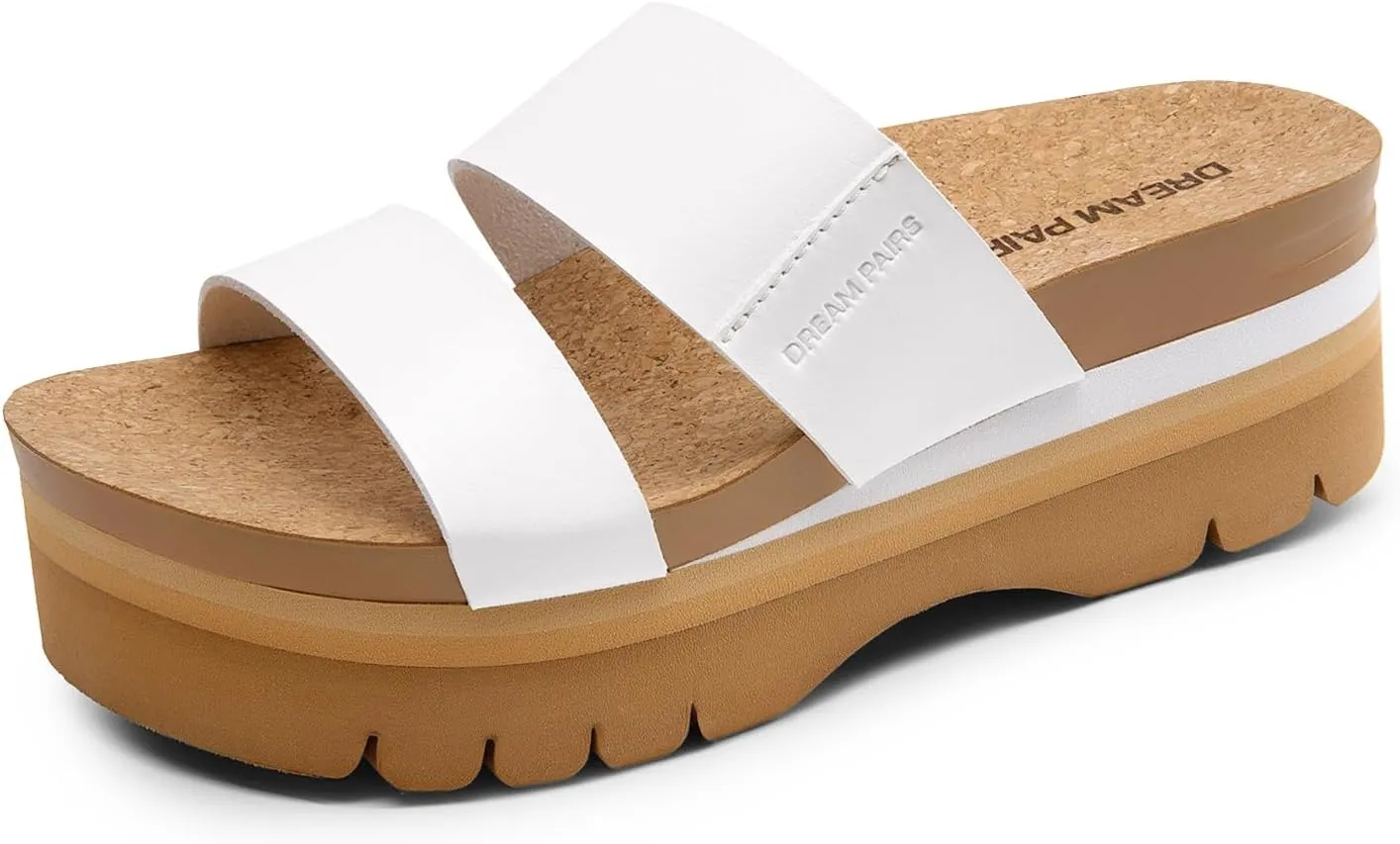 DREAM PAIRS Women's Platform Slides Sandals Comfortable Arch Support Footbed Two Strap Slip-on Fashion Beach Wedge Sandals