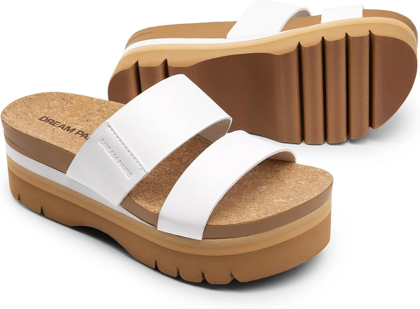 DREAM PAIRS Women's Platform Slides Sandals Comfortable Arch Support Footbed Two Strap Slip-on Fashion Beach Wedge Sandals