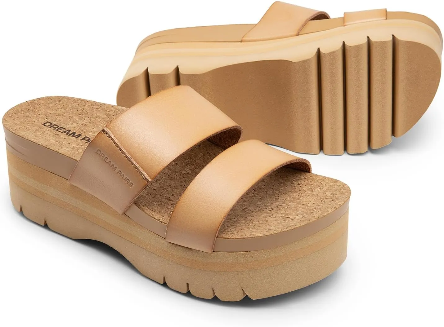 DREAM PAIRS Women's Platform Slides Sandals Comfortable Arch Support Footbed Two Strap Slip-on Fashion Beach Wedge Sandals