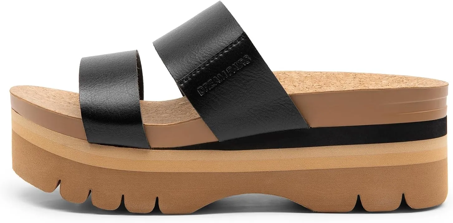 DREAM PAIRS Women's Platform Slides Sandals Comfortable Arch Support Footbed Two Strap Slip-on Fashion Beach Wedge Sandals