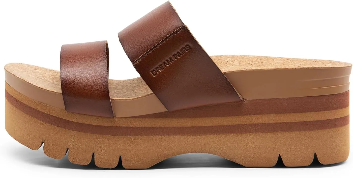 DREAM PAIRS Women's Platform Slides Sandals Comfortable Arch Support Footbed Two Strap Slip-on Fashion Beach Wedge Sandals