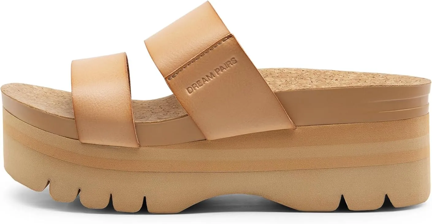 DREAM PAIRS Women's Platform Slides Sandals Comfortable Arch Support Footbed Two Strap Slip-on Fashion Beach Wedge Sandals