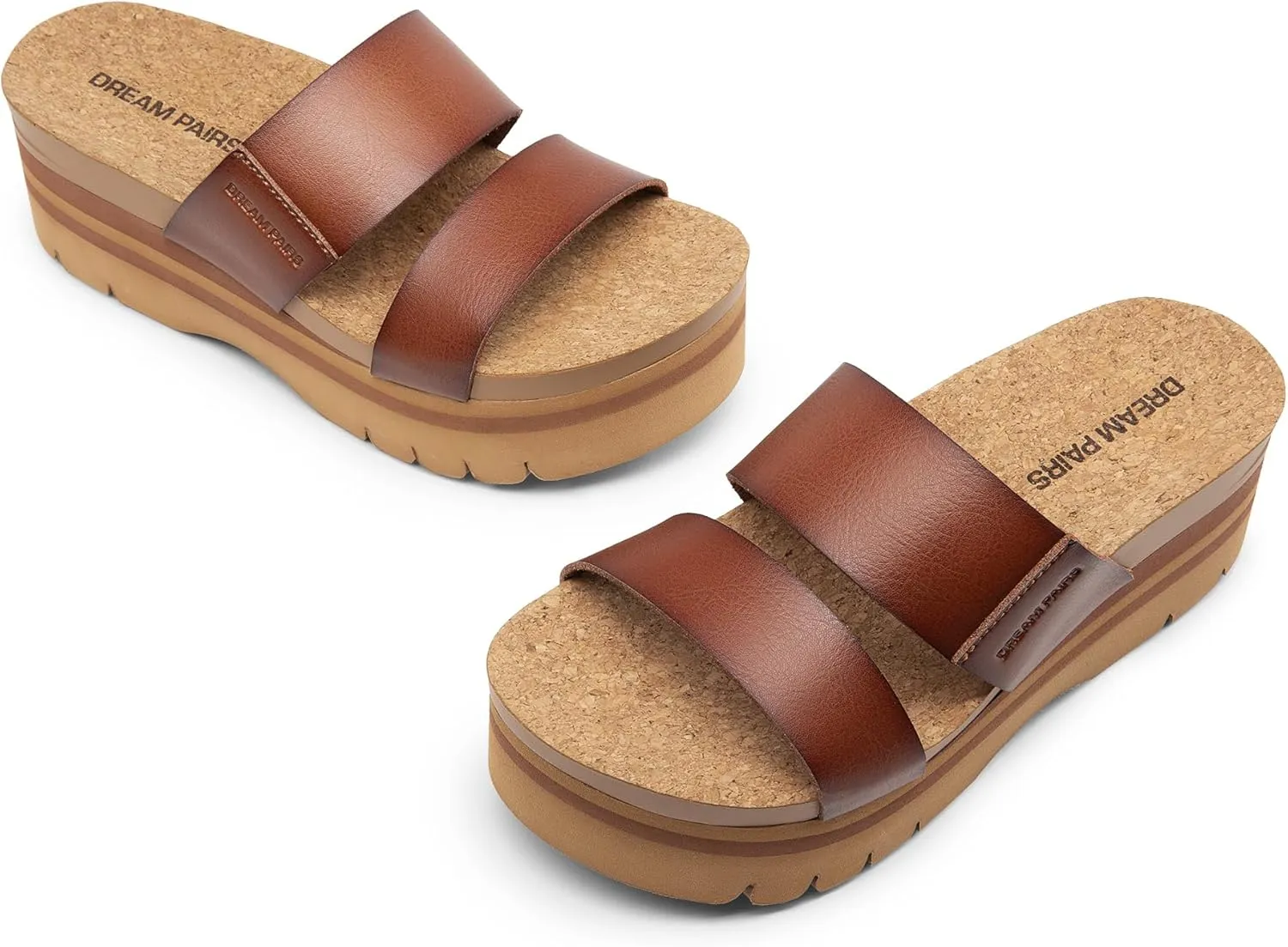 DREAM PAIRS Women's Platform Slides Sandals Comfortable Arch Support Footbed Two Strap Slip-on Fashion Beach Wedge Sandals