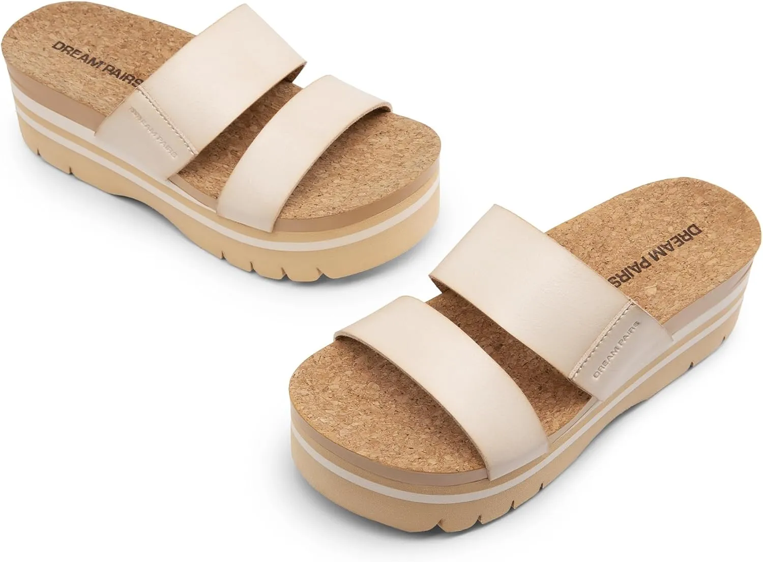 DREAM PAIRS Women's Platform Slides Sandals Comfortable Arch Support Footbed Two Strap Slip-on Fashion Beach Wedge Sandals