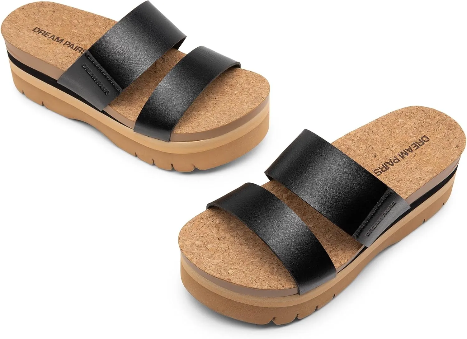 DREAM PAIRS Women's Platform Slides Sandals Comfortable Arch Support Footbed Two Strap Slip-on Fashion Beach Wedge Sandals