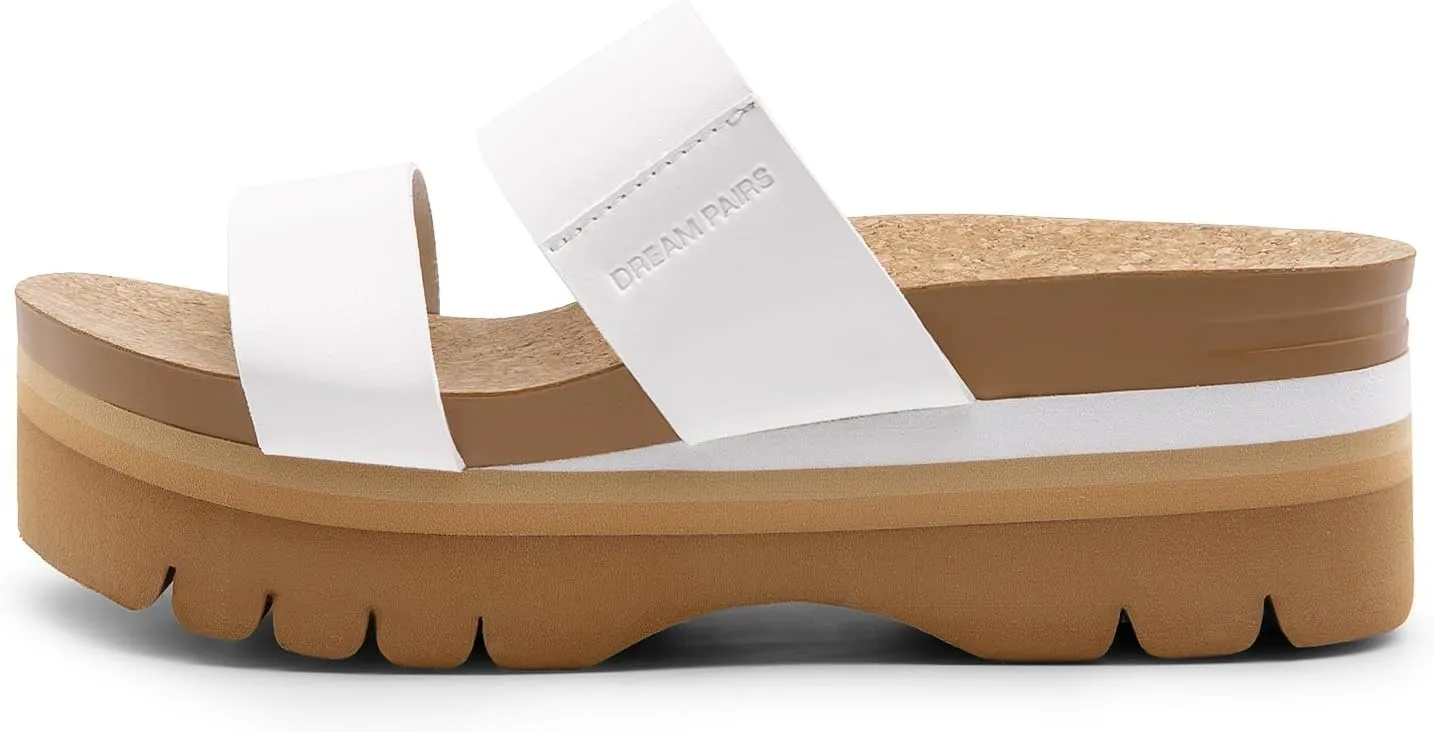 DREAM PAIRS Women's Platform Slides Sandals Comfortable Arch Support Footbed Two Strap Slip-on Fashion Beach Wedge Sandals