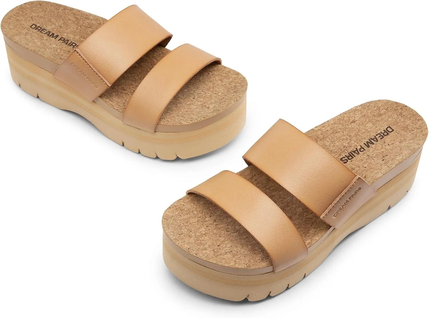DREAM PAIRS Women's Platform Slides Sandals Comfortable Arch Support Footbed Two Strap Slip-on Fashion Beach Wedge Sandals