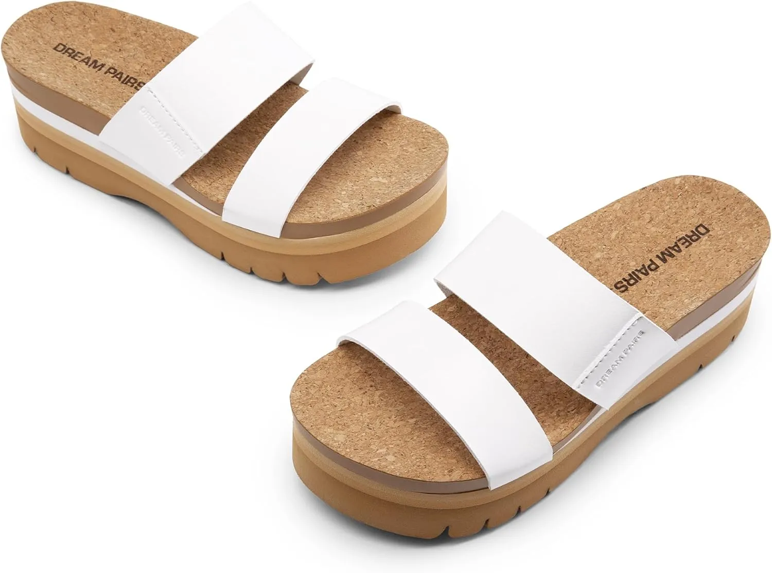 DREAM PAIRS Women's Platform Slides Sandals Comfortable Arch Support Footbed Two Strap Slip-on Fashion Beach Wedge Sandals