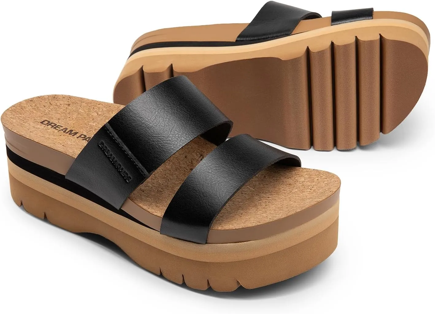 DREAM PAIRS Women's Platform Slides Sandals Comfortable Arch Support Footbed Two Strap Slip-on Fashion Beach Wedge Sandals